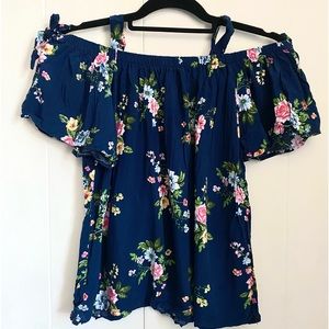 Navy blue floral off the shoulder with straps